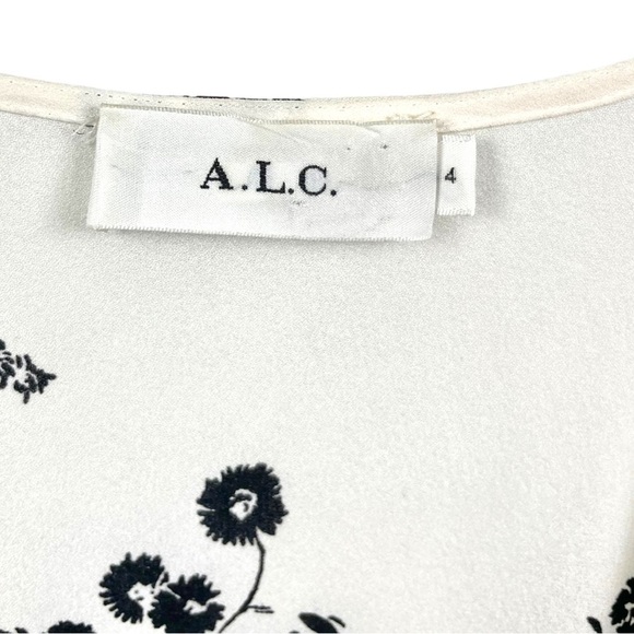 A.L.C. Hadley Cream Floral Silk Sleeveless V Neck Belted Dress Size 4 - Picture 6 of 9